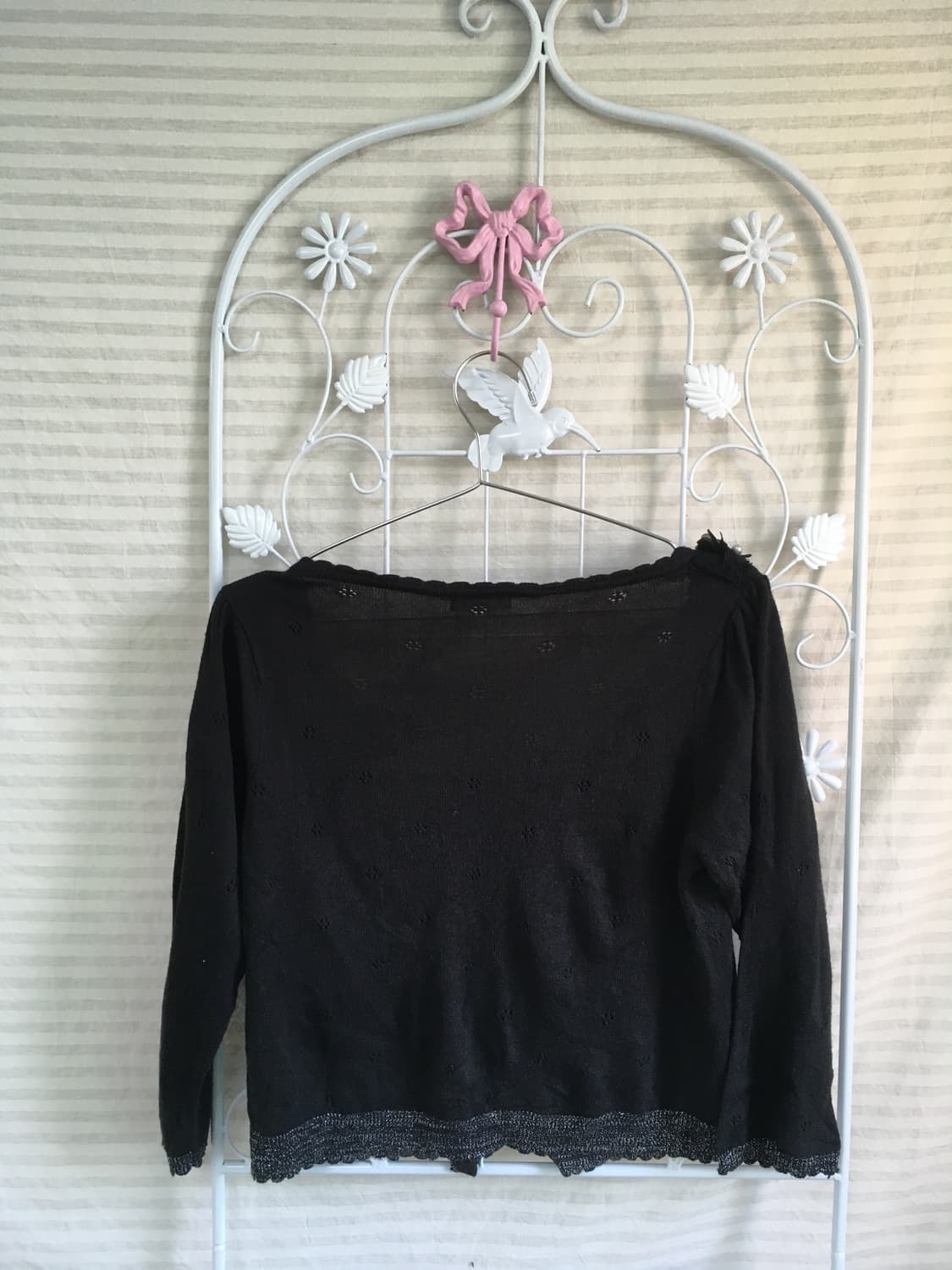 jpn vintage 액시즈팜 블랙 꽃 비즈 펄 레이어드 가디건 상품이미지3