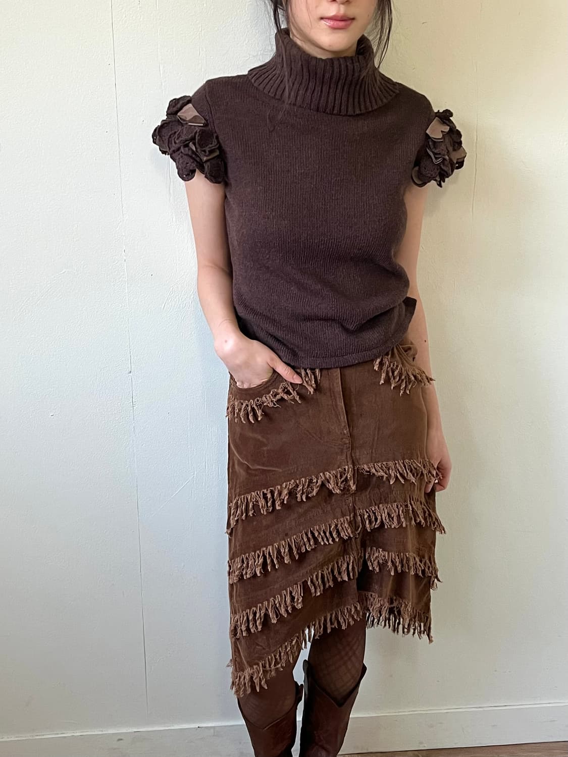 Japan vtg 레더패치 터틀넥 상품이미지4