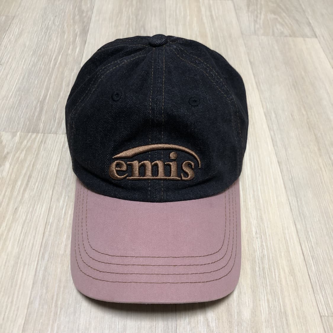 (OS) 이미스 EMIS 워시드 데님 볼캡 그레이 핑크 상품이미지1