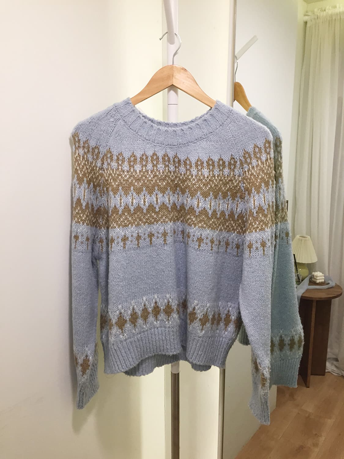 여성 빈티지 노르딕패턴 오버핏니트 100 상품이미지3