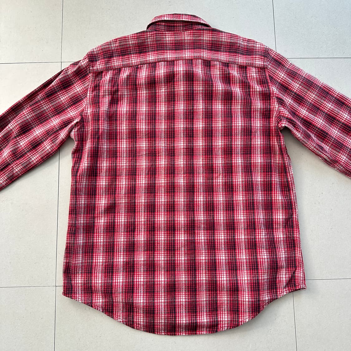 90s EDWIN 에드윈 빈티지 레드 체크 플란넬 셔츠 XL  상품이미지7