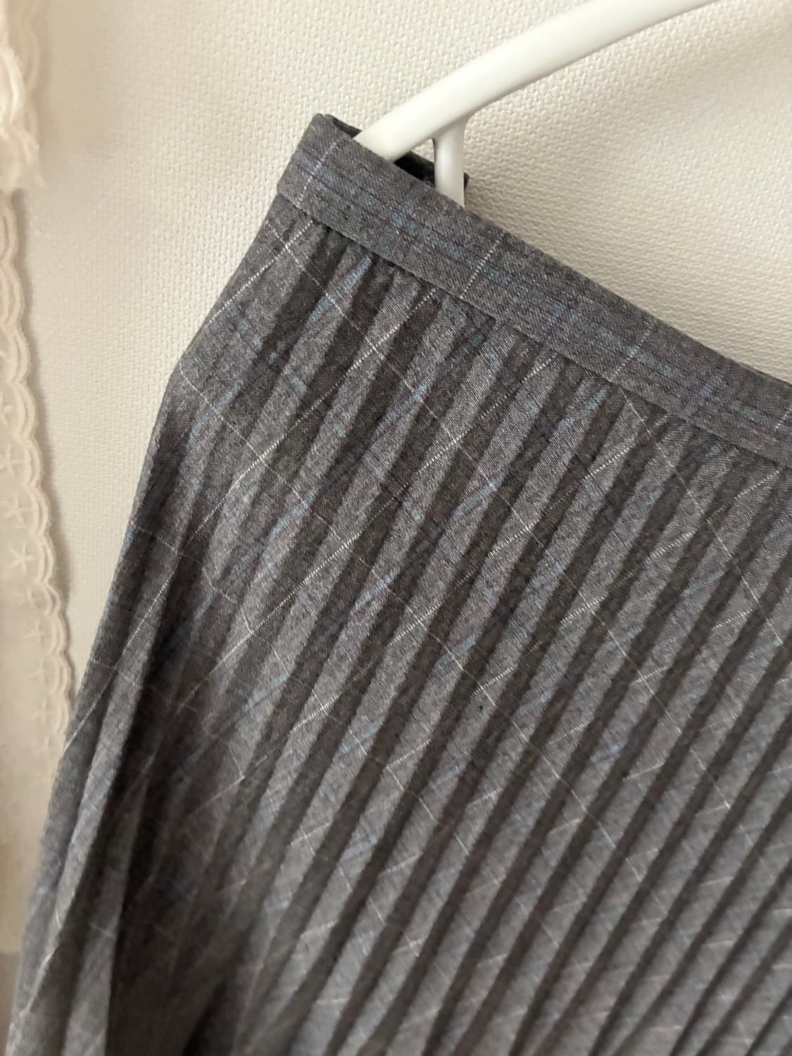 일본 빈티지 그레이 체크 플리츠 미디 스커트 상품이미지2