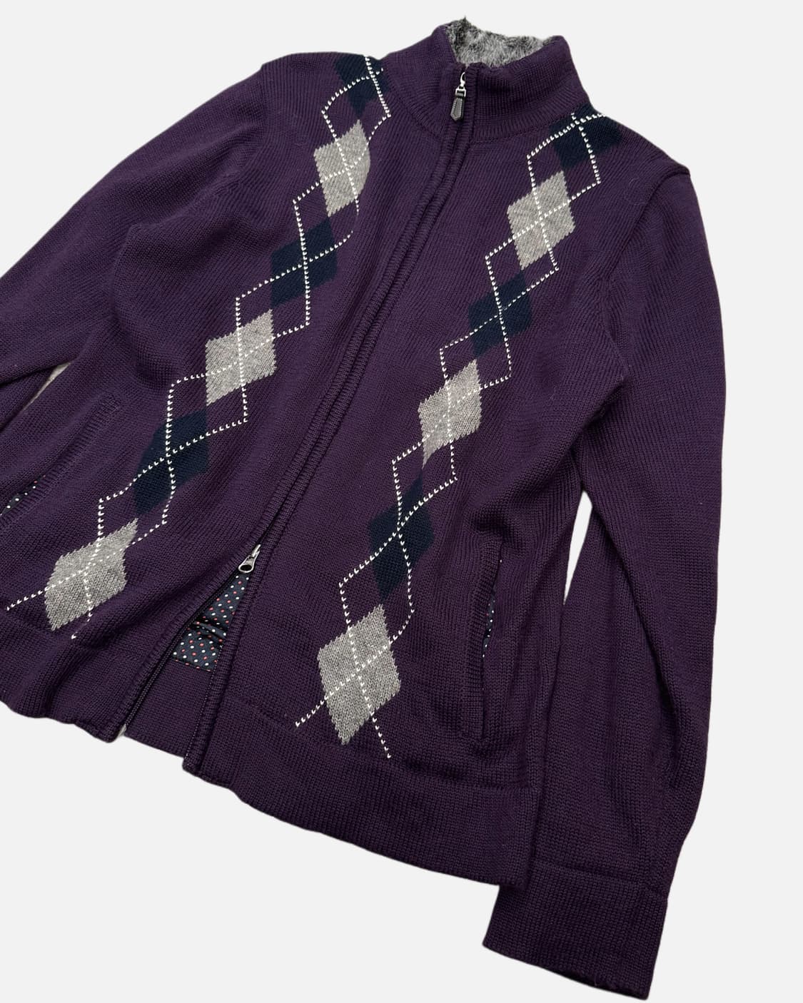 MALE&CO. purple argyle knit zip-up 상품이미지2