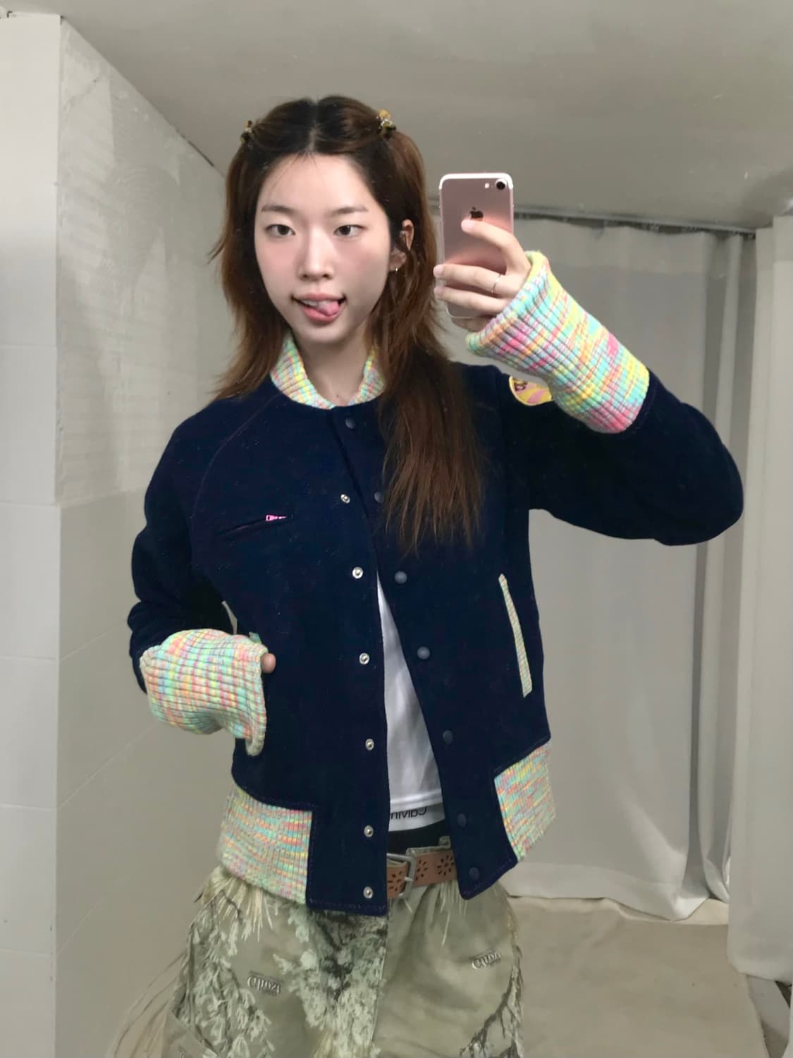 빈티지 네이비 솜사탕 와펜 바시티 자켓 점퍼 상품이미지1