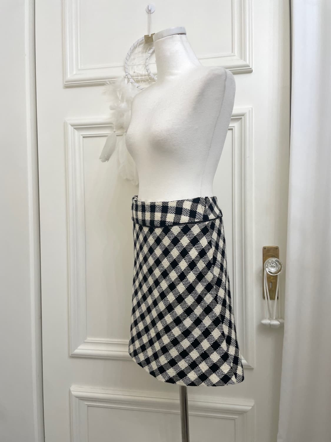 ivory black check wool flare skirt 상품이미지2