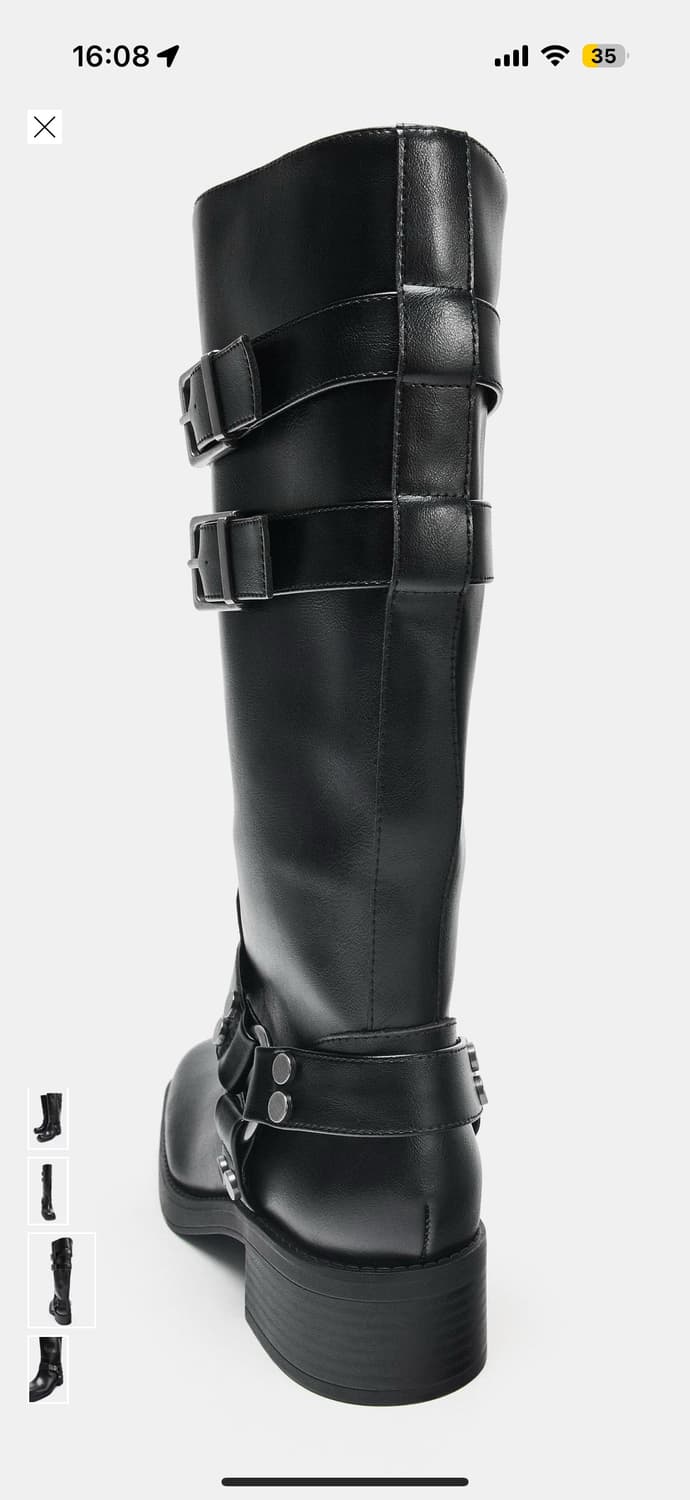 자라 블랙 레더 메탈릭 버클 롱부츠 상품이미지4
