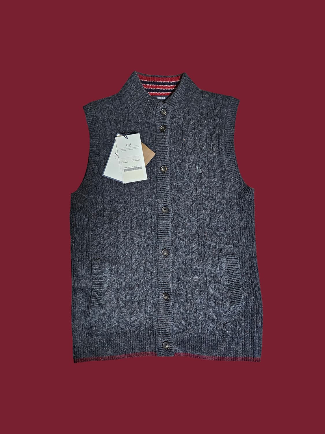 헤지스 미착용/울캐시미어 혼방/차콜 케이블 여성니트 조끼 베스트 55 상품이미지1