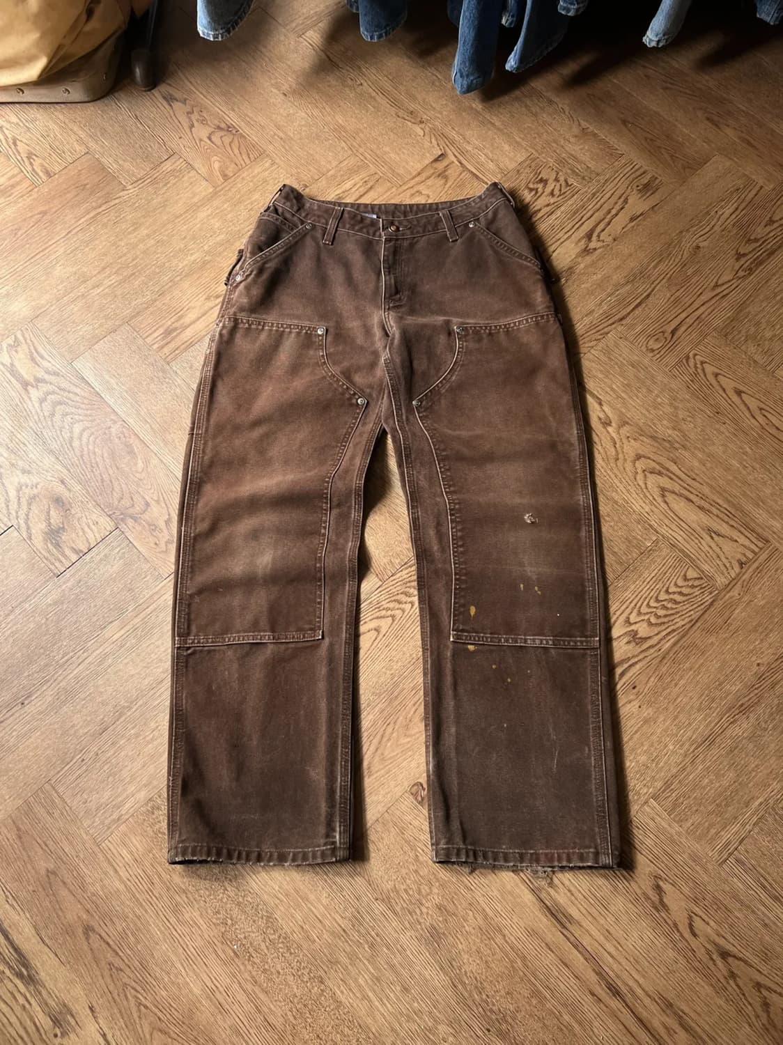 [28]칼하트 USA 빈티지 페이딩 다크브라운 더블니 워크 팬츠 상품이미지1