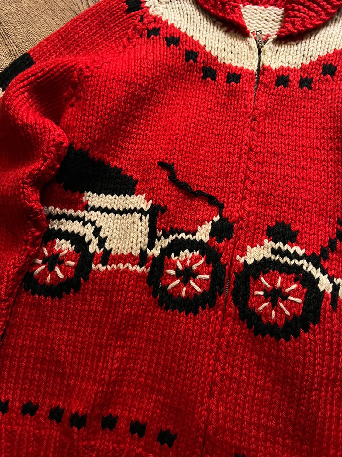 [M]70's USA 빈티지 올드카 레드 집업 코위찬 상품이미지3