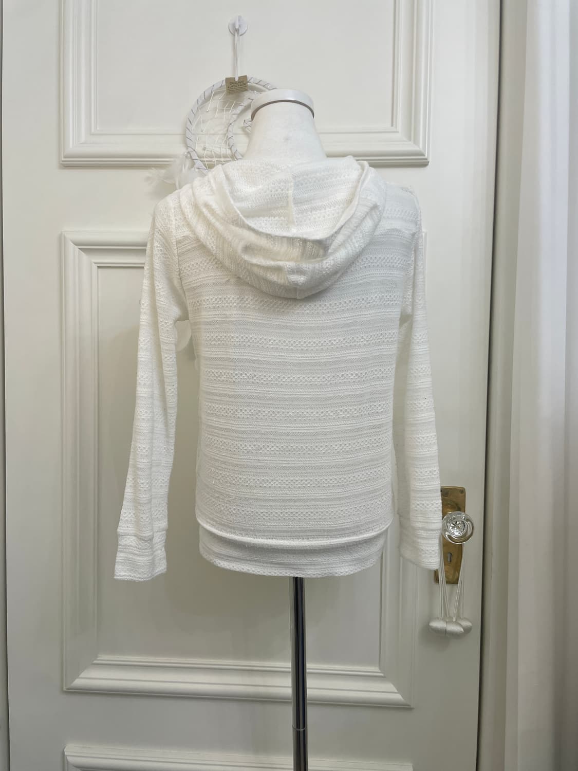 white navy logo lace crochet hoodie-zip 상품이미지3