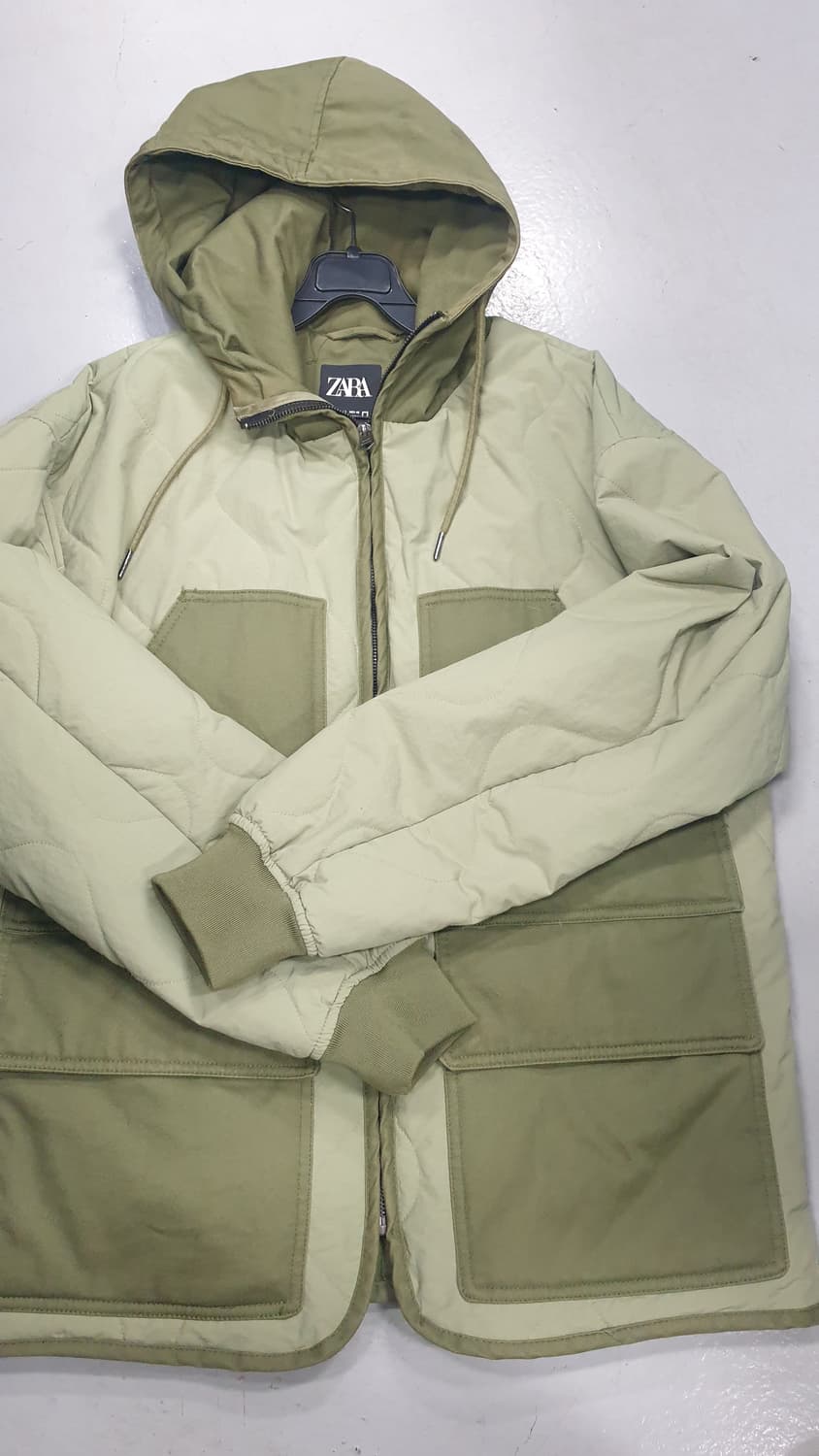 자라 후드 퀼팅 자켓 L 카키 상품이미지3