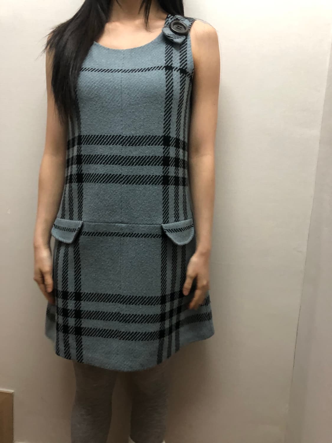 빈티지 블루 체크 포켓 울 원피스 상품이미지8