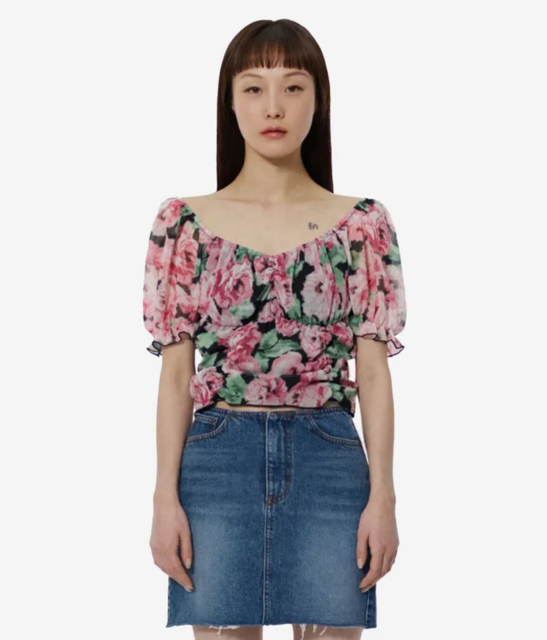 큐리티 FLOWER PRINT SHIRRING BLOUSE_BLACK 상품이미지1
