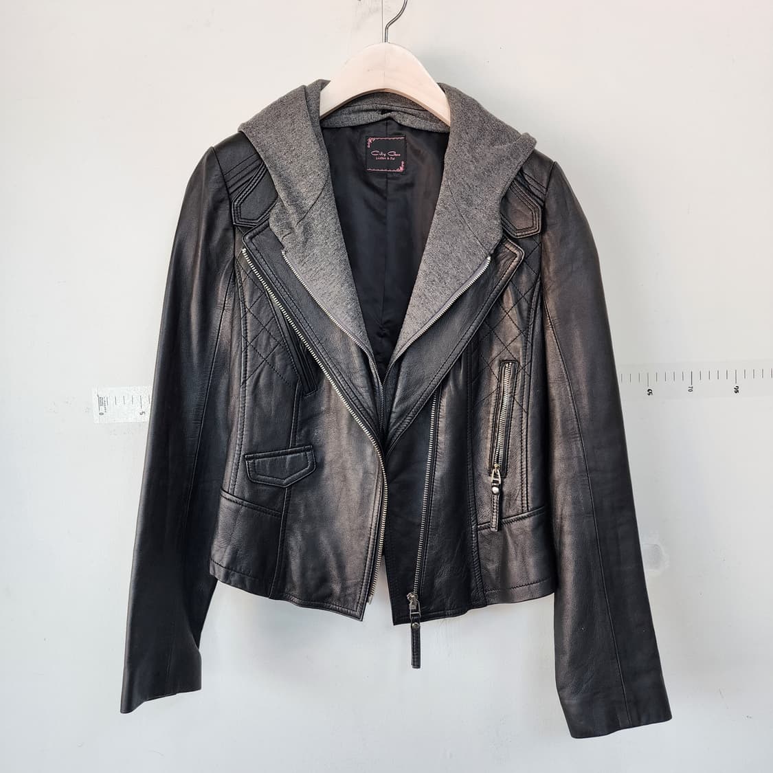 city Gee 블랙 양가죽 후드 라이더 자켓 상품이미지1