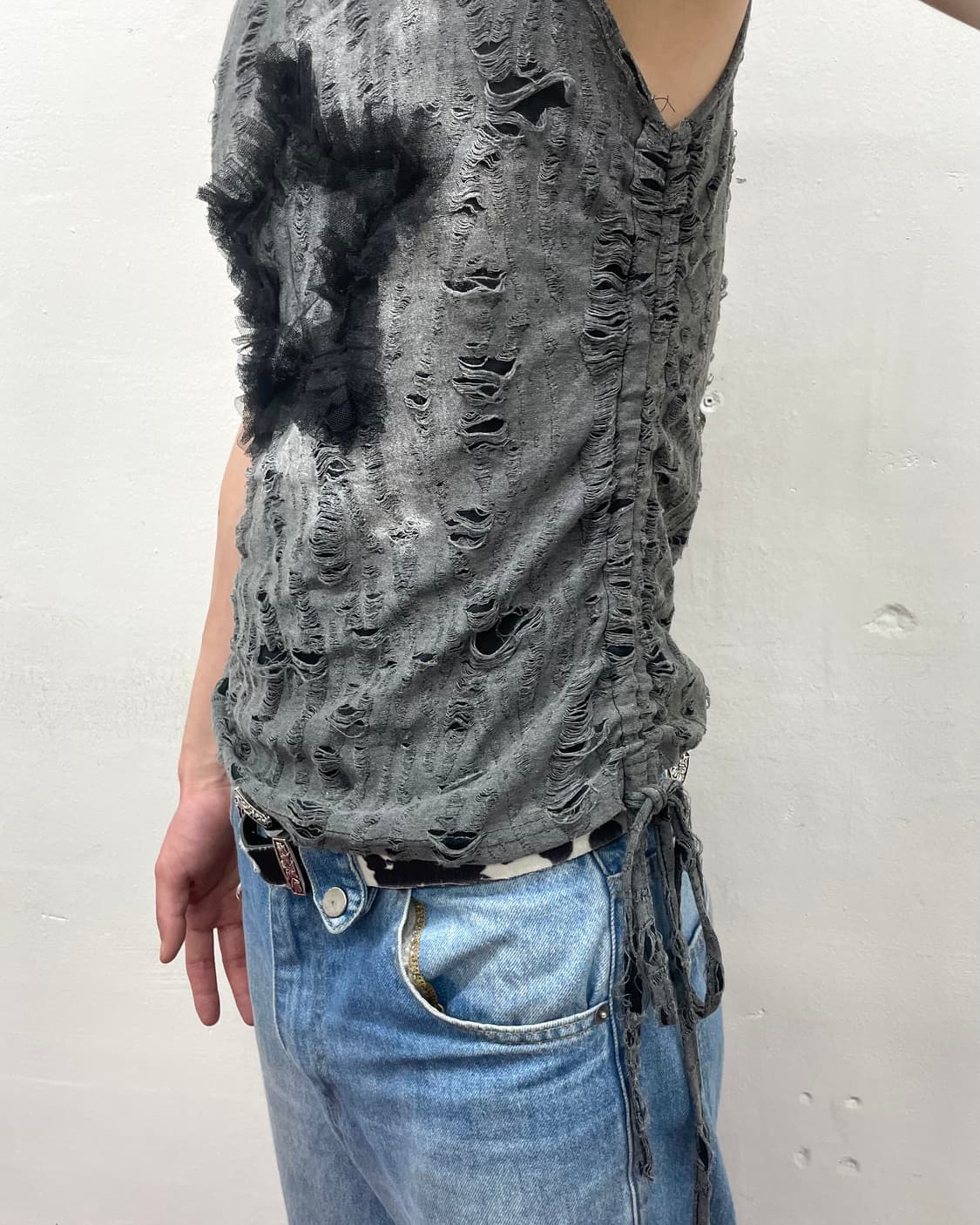 Star lace damage shirring sleeveless 상품이미지3