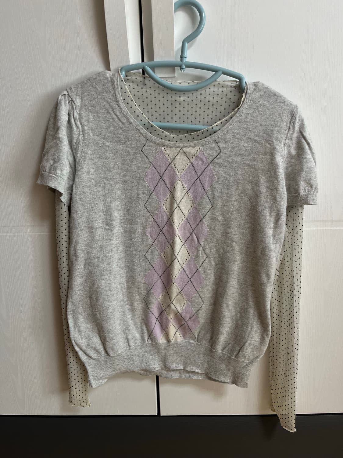 유니클로 아가일 반팔 니트 탑 상품이미지1