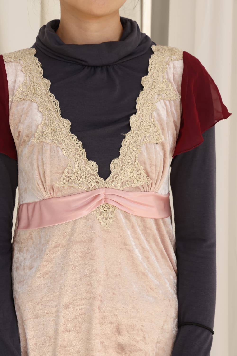 핑크 와인 벨벳 원피스 상품이미지2