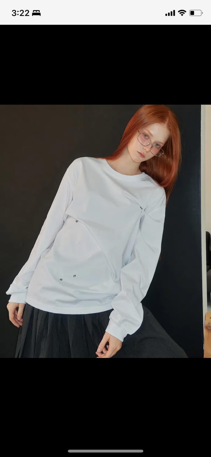 렌세 스냅 버튼 오버사이즈 티셔츠 화이트 시착1회 상품이미지1