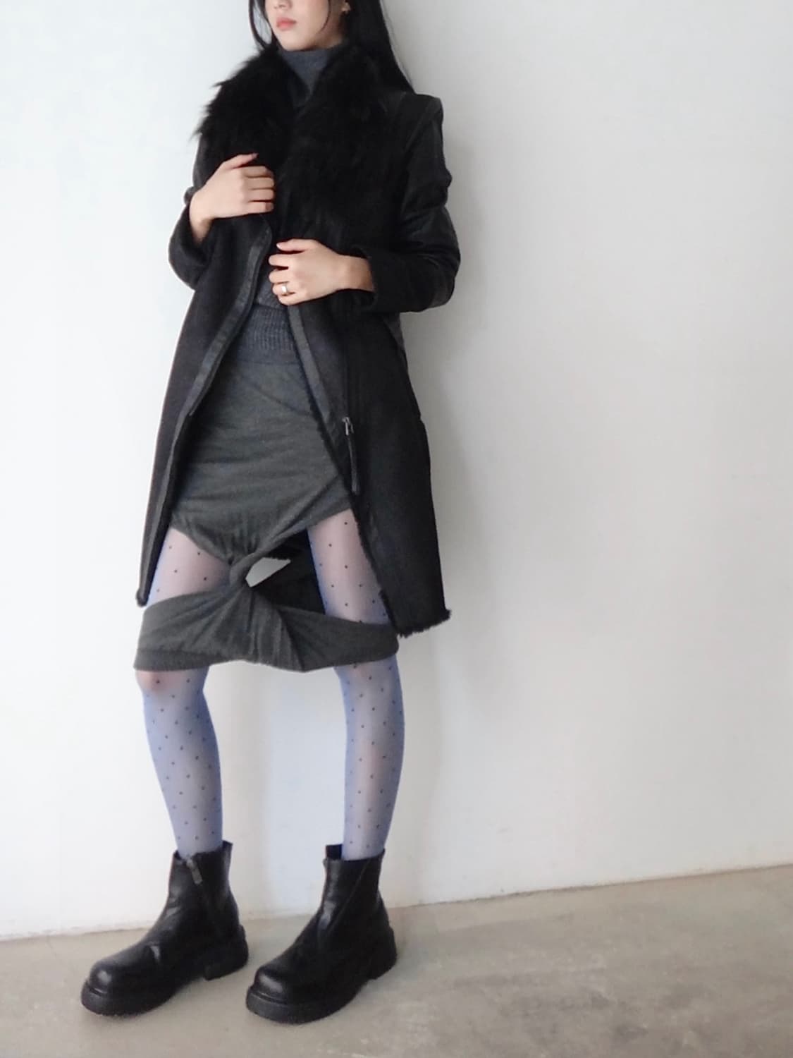 Fur mix lined chic jacket / black 상품이미지8