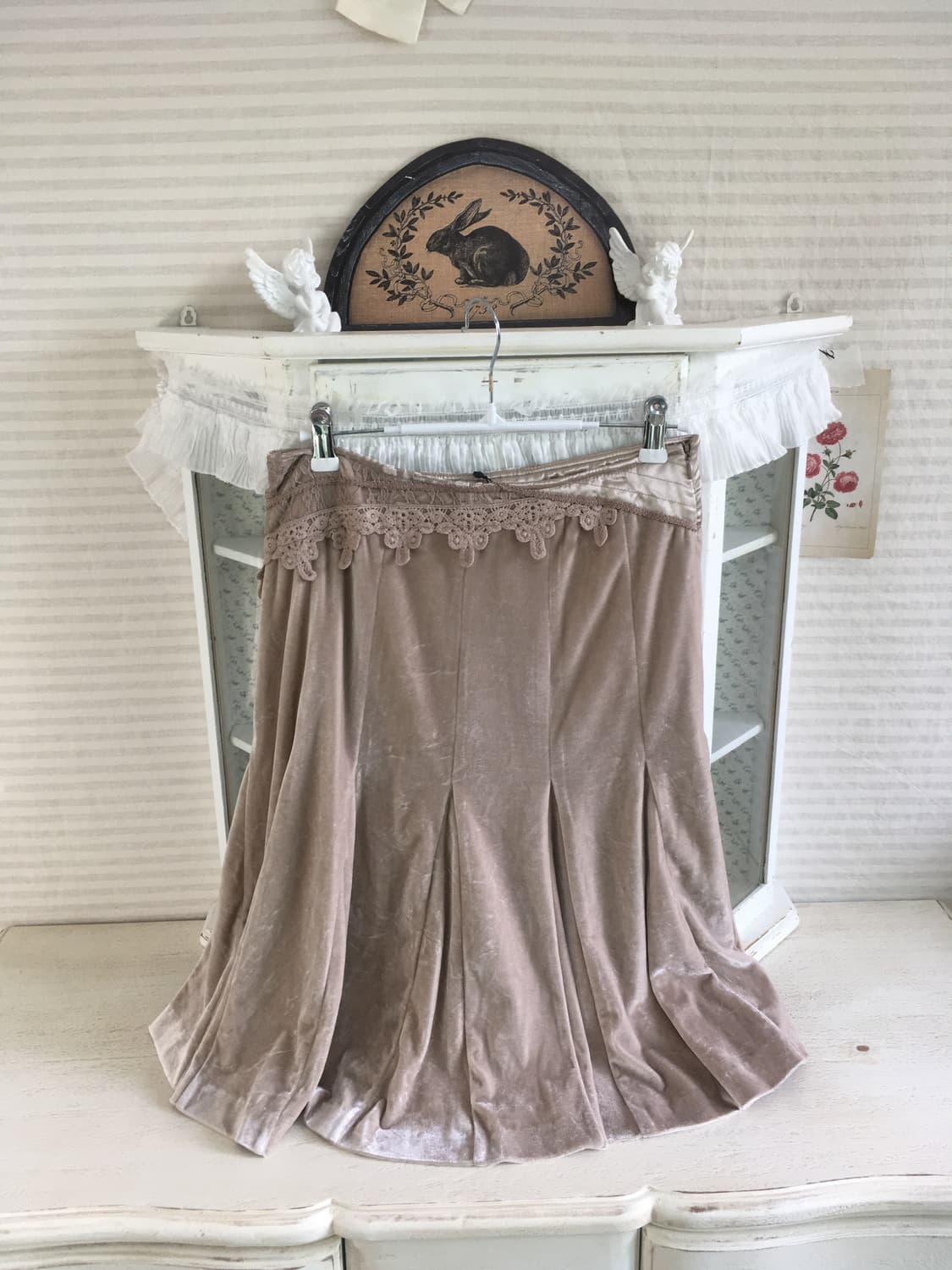 jpn vintage 레이스 벨루아 미디 스커트 상품이미지1