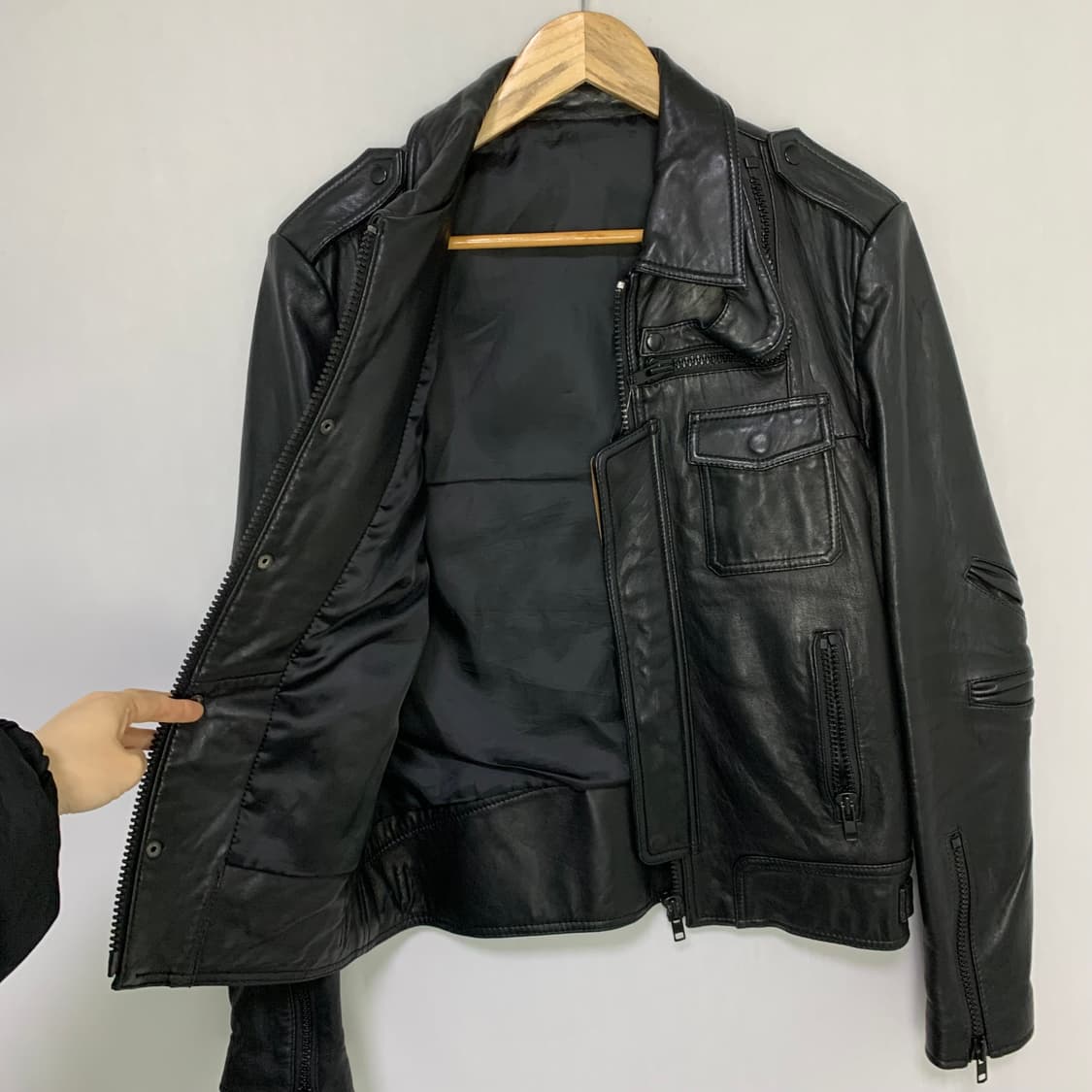 빈티지 쉽스킨 양가죽 바이커 레더자켓 블랙 여성 L 00s 2010 상품이미지6