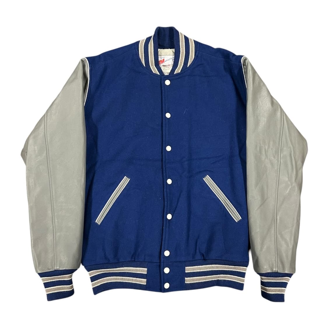 2XL) TM 애슬레틱스 USA 블루 그레이 레더 슬리브 울 바시티 자켓 상품이미지1