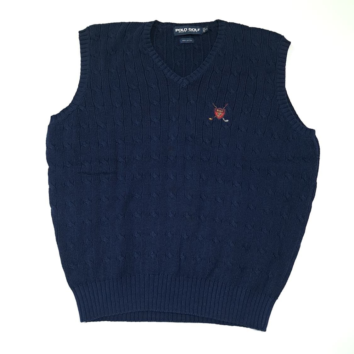 CL579 XL 폴로 90s 홍콩판 엠블럼 케이블 네이비 조끼 니트 상품이미지1