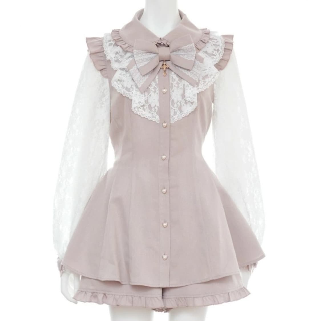 시크릿허니 러플 소매 레이스 긴팔 핑크 판매 상품이미지1