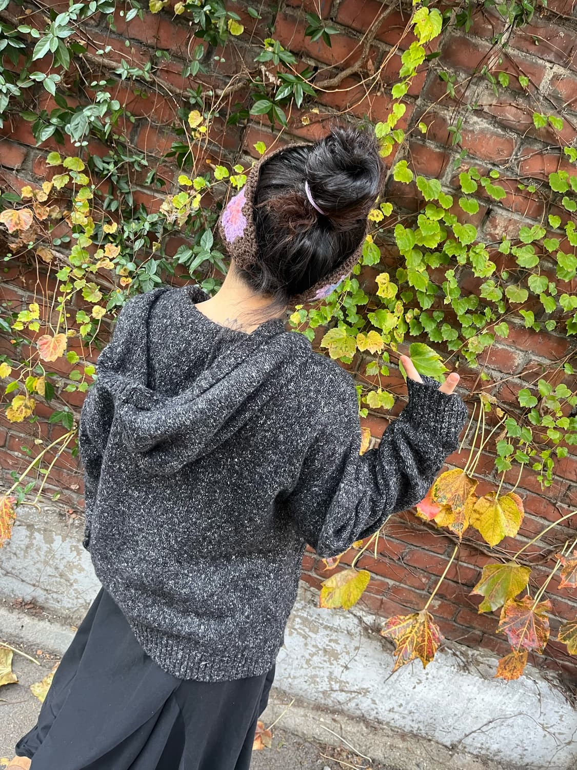 블랙 오버핏 니트 후드 상품이미지5