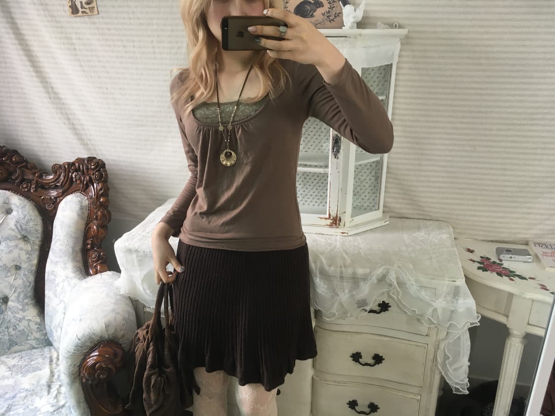 빈티지 브라운 니트 플리츠 스커트 상품이미지2