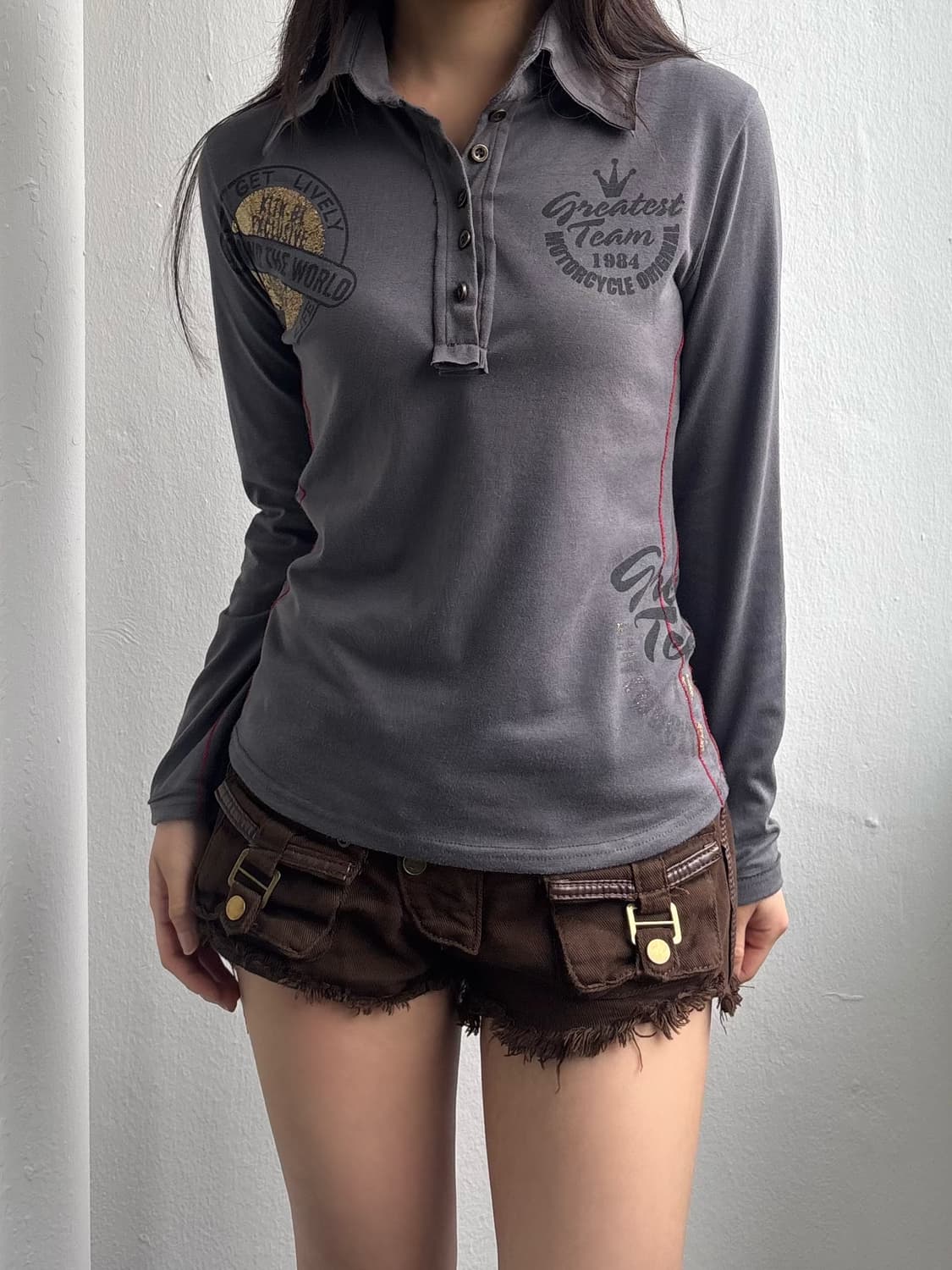 Vintage Camo Detail Collared Long Sleeve 상품이미지1