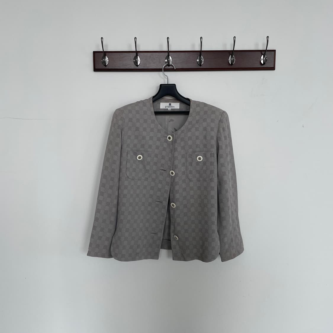 올드 지방시 체크 뉴울 4계절 논카라 자켓 상품이미지1