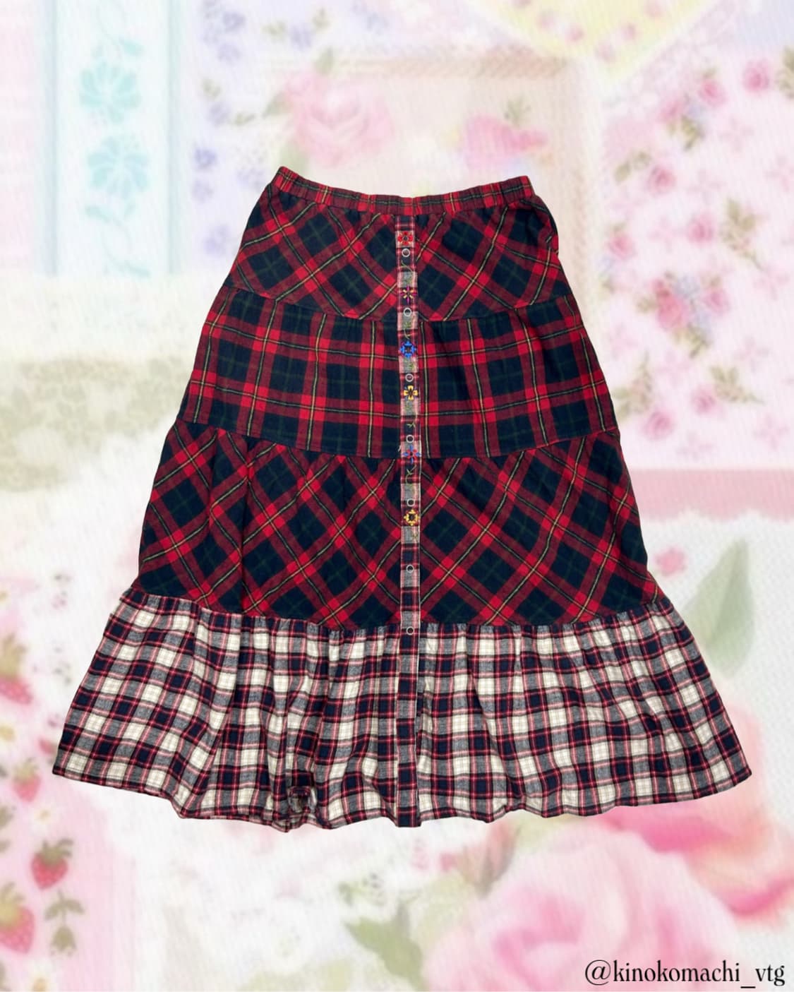 TITICACA 티티카카 모리걸 레드체크 자수 스커트 아오이유우 상품이미지1