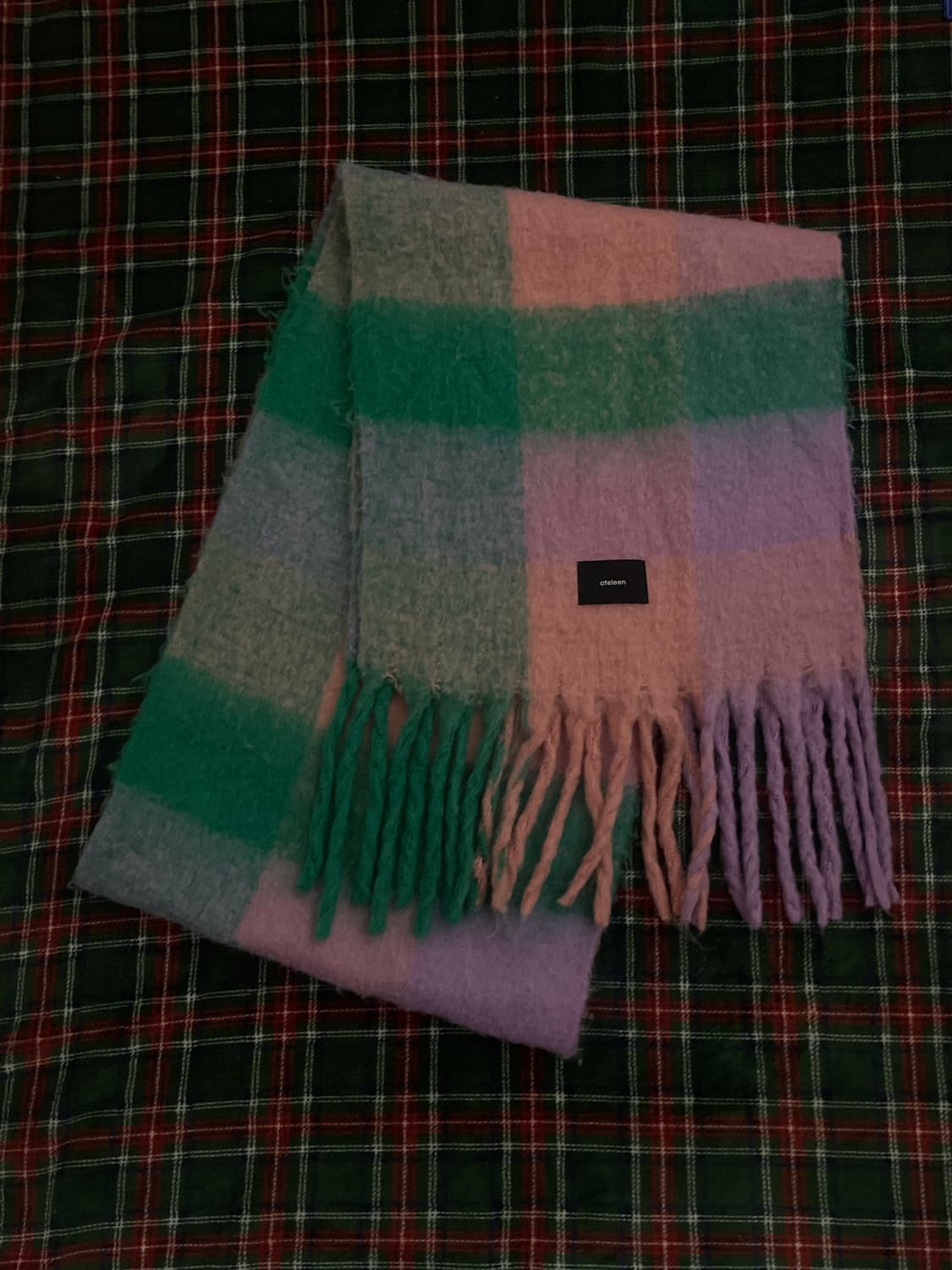 Pink green combo muffler 빈티지 머플러 상품이미지1