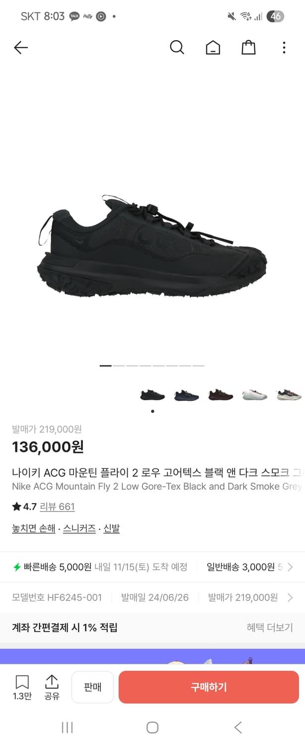 나이키 ACG 마운틴 플라이 2 로우 고어텍스 블랙 280 상품이미지1