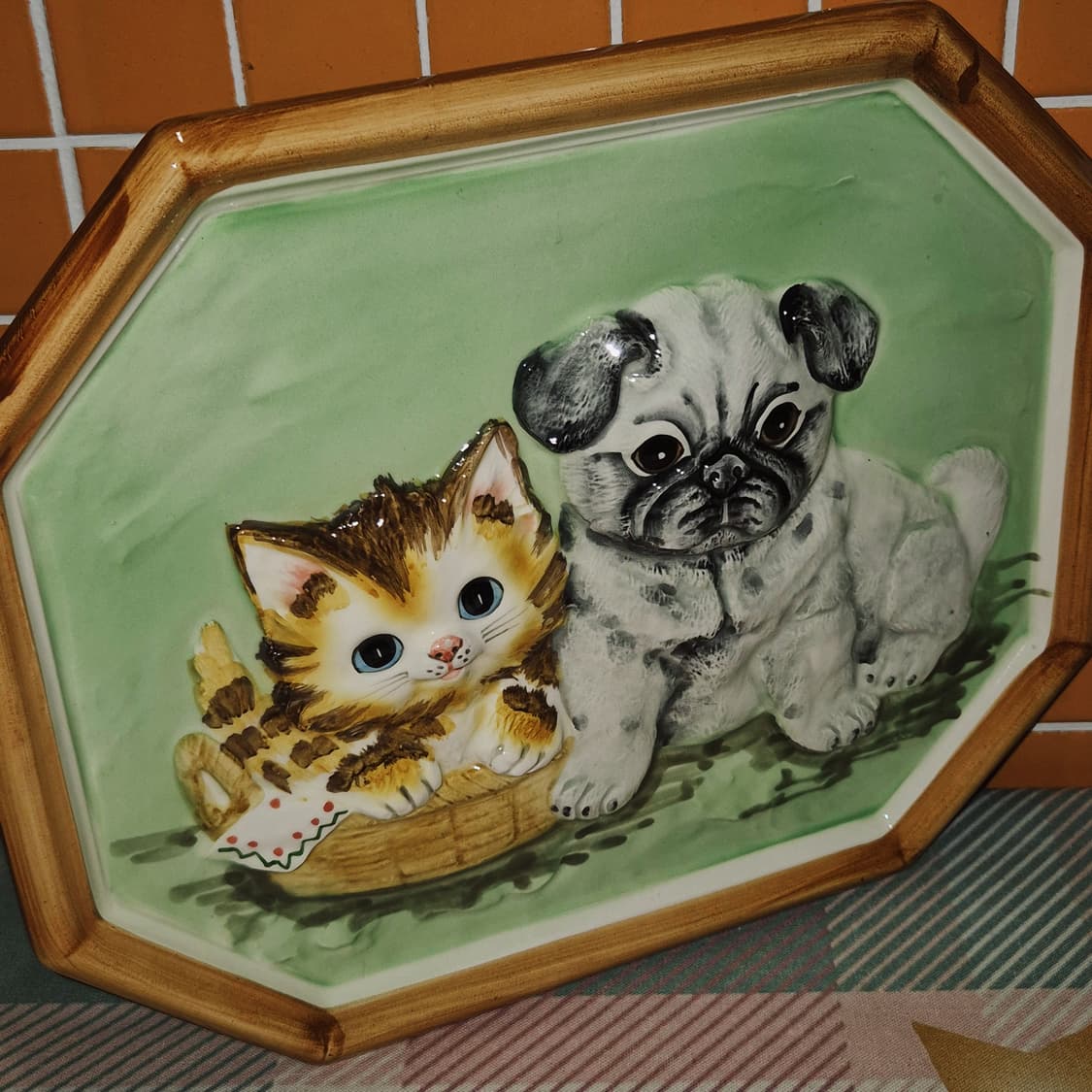 70s 가토 고양이&강아지 포셀린 벽걸이 3D 액자 상품이미지7