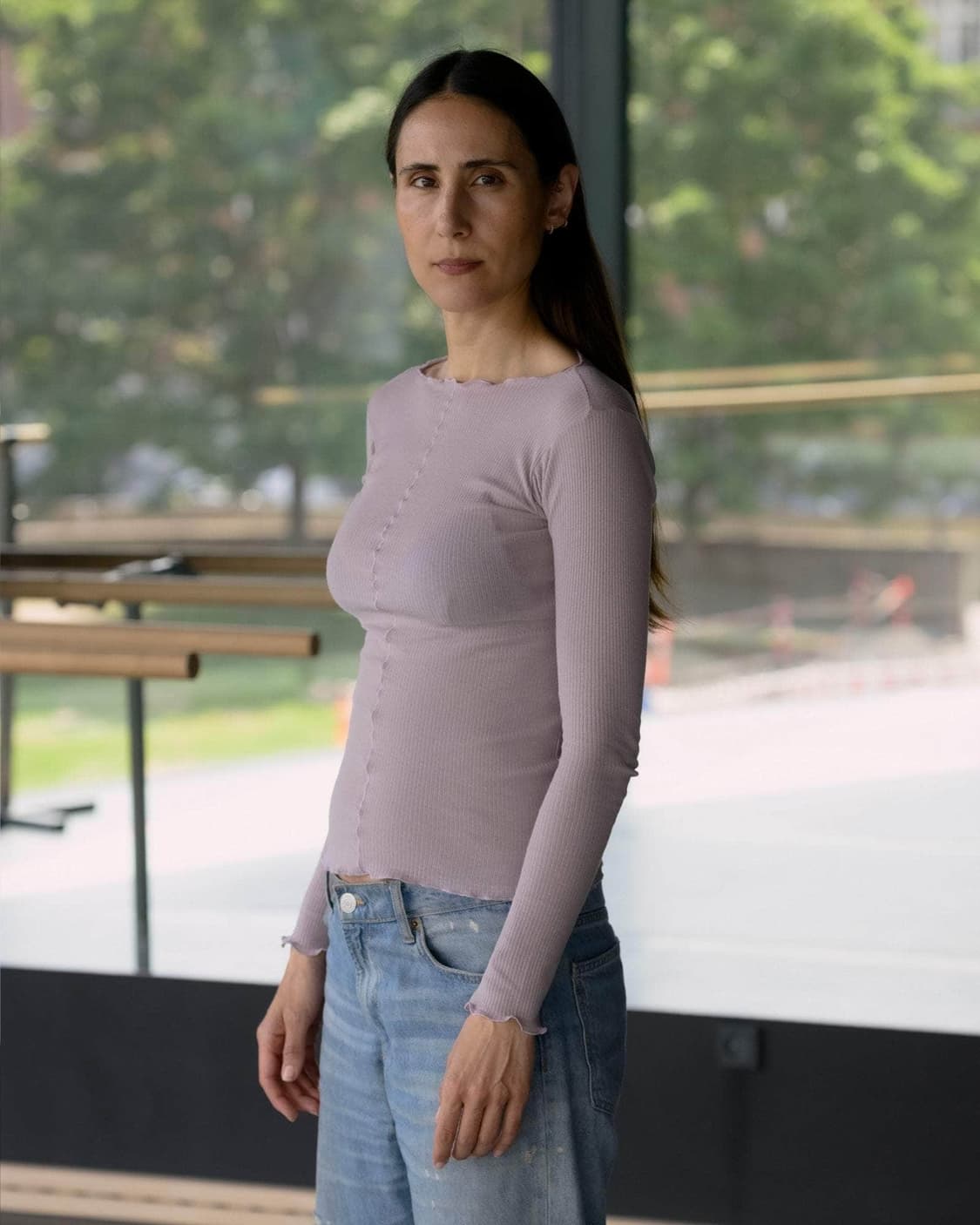 [S,M,L]베이스레인지 Pama 롱 슬리브리스 탑/벌비 퍼플 상품이미지2