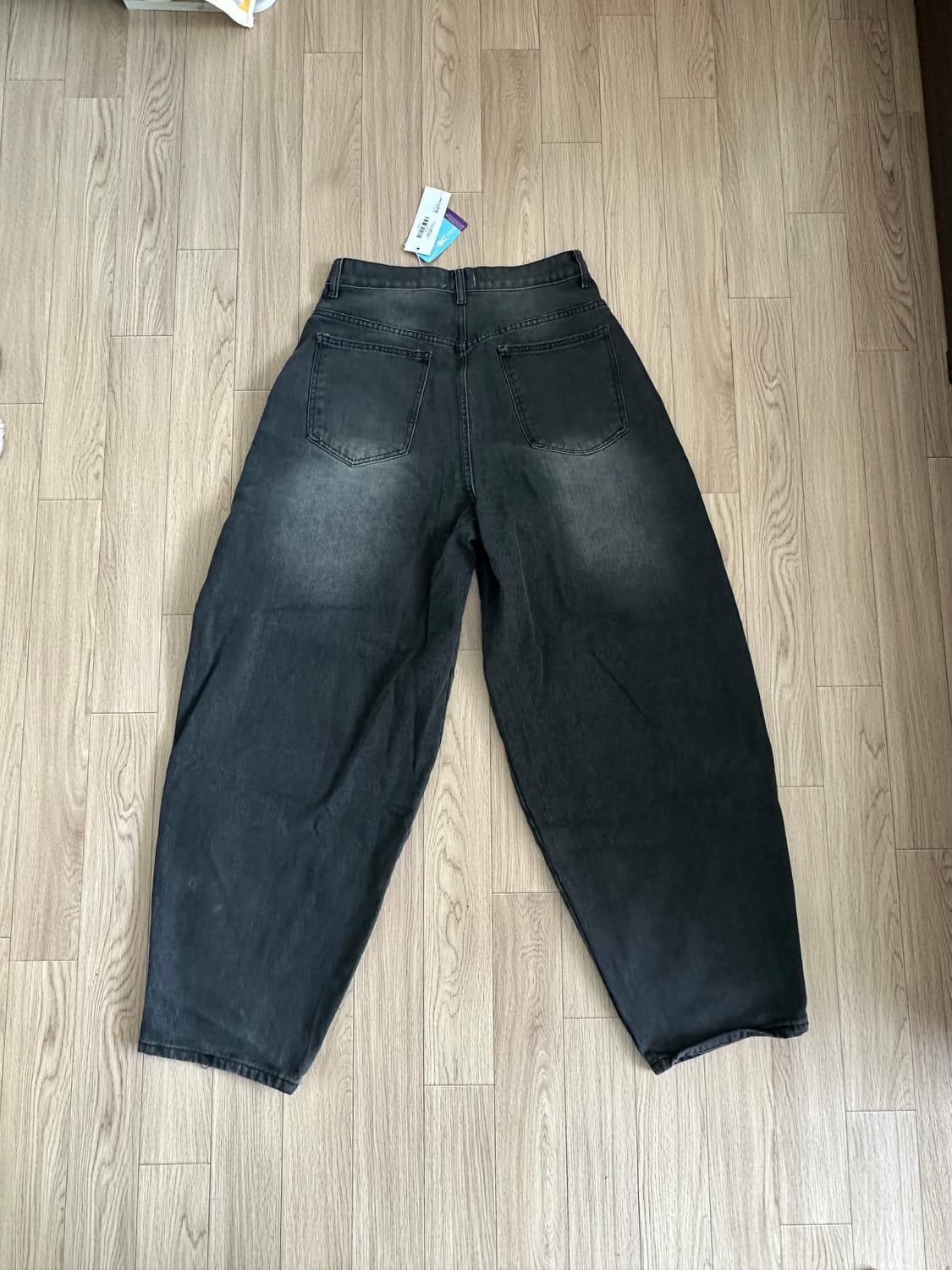 벌룬핏 워싱 와이드 데님팬츠 다크블랙 S 상품이미지2