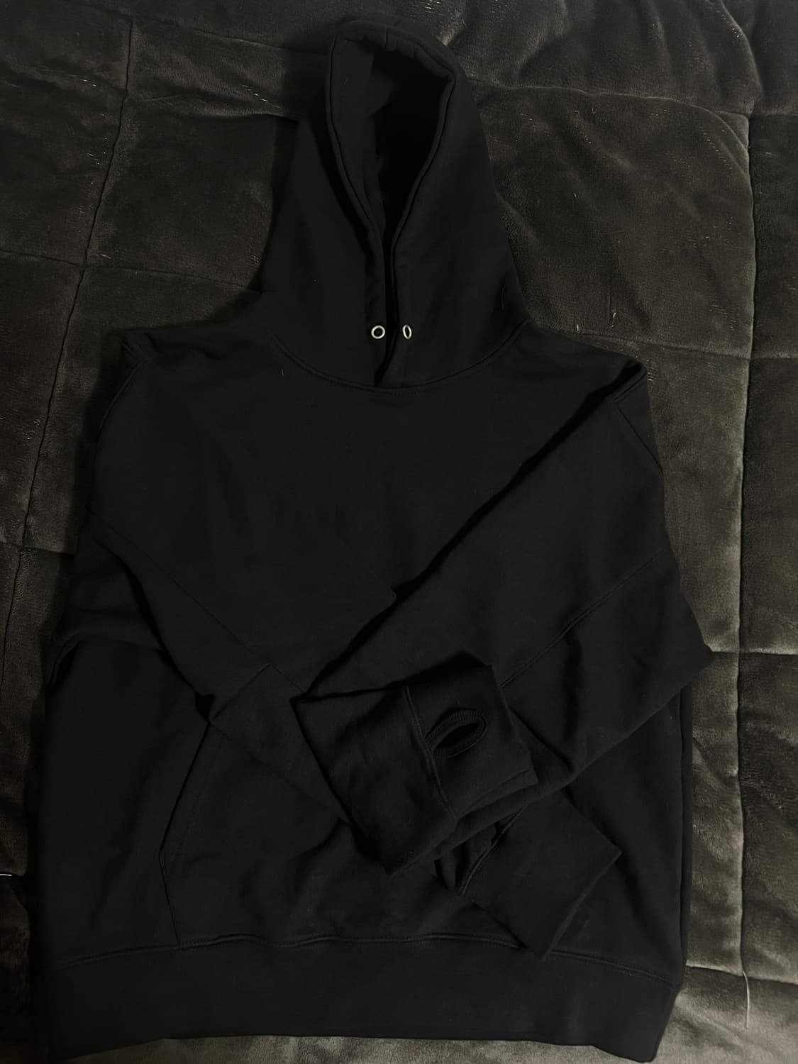 제로 크롭 핑거홀 후드티 L (블랙,멜란지그레이) 상품이미지3