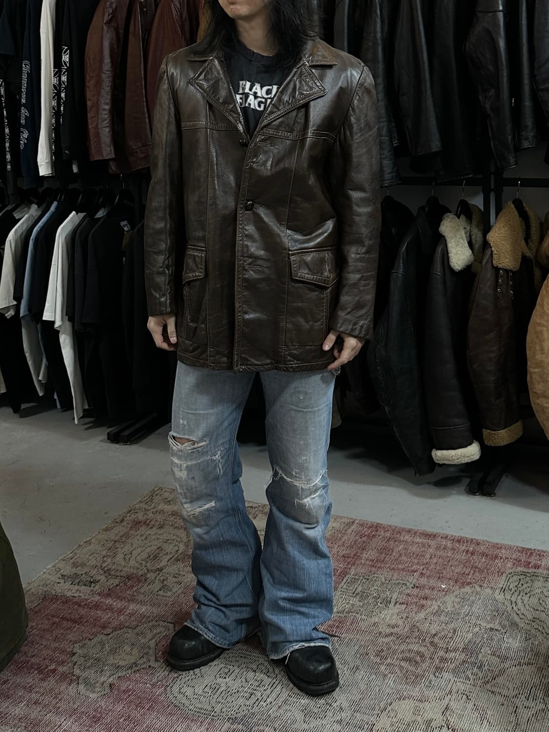 80's 빈티지 시어스 레더 카코트 빈티지 레더 코트 블레이저 상품이미지3