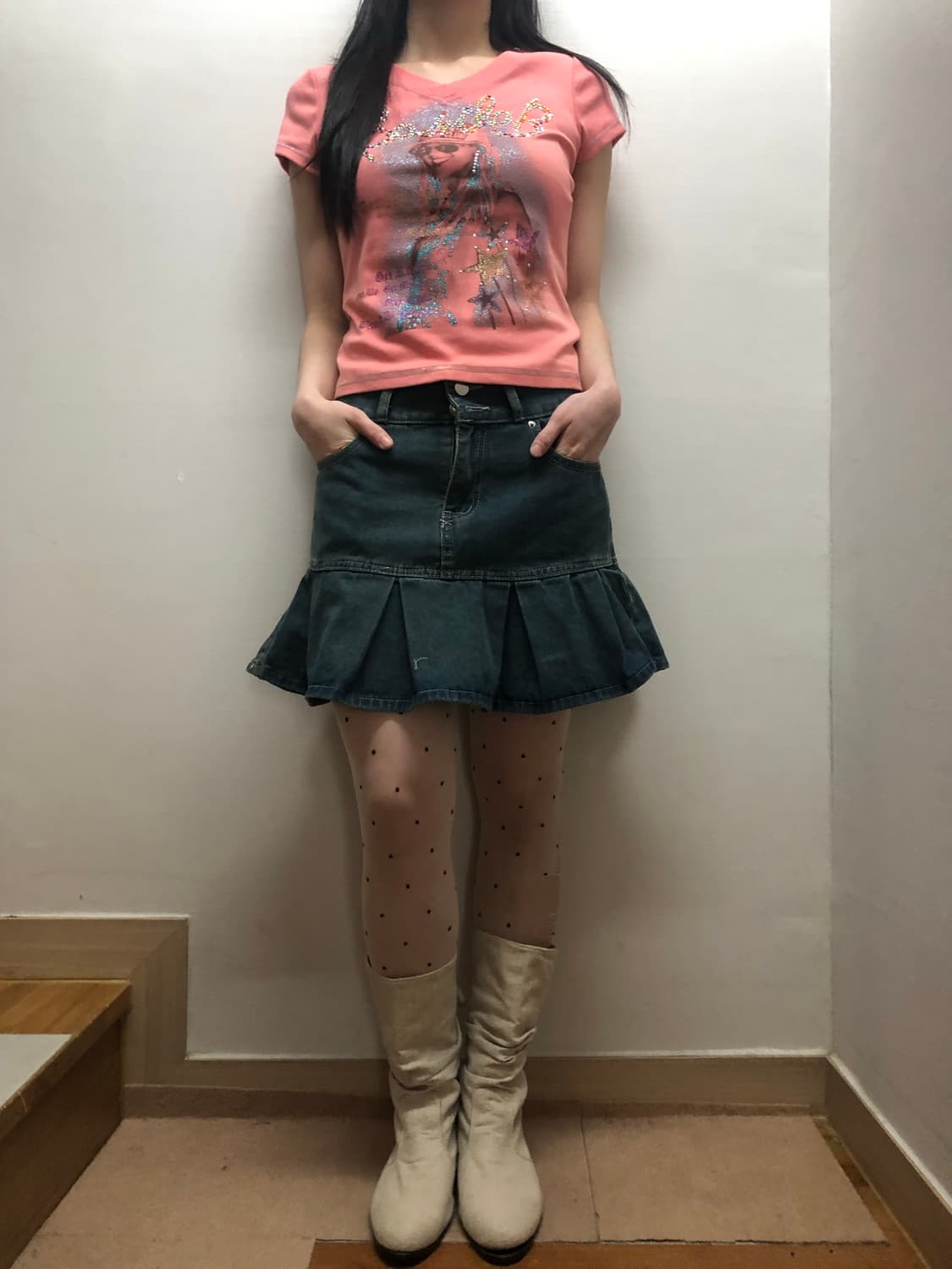 빈티지 데님 플리츠 스커트 상품이미지5