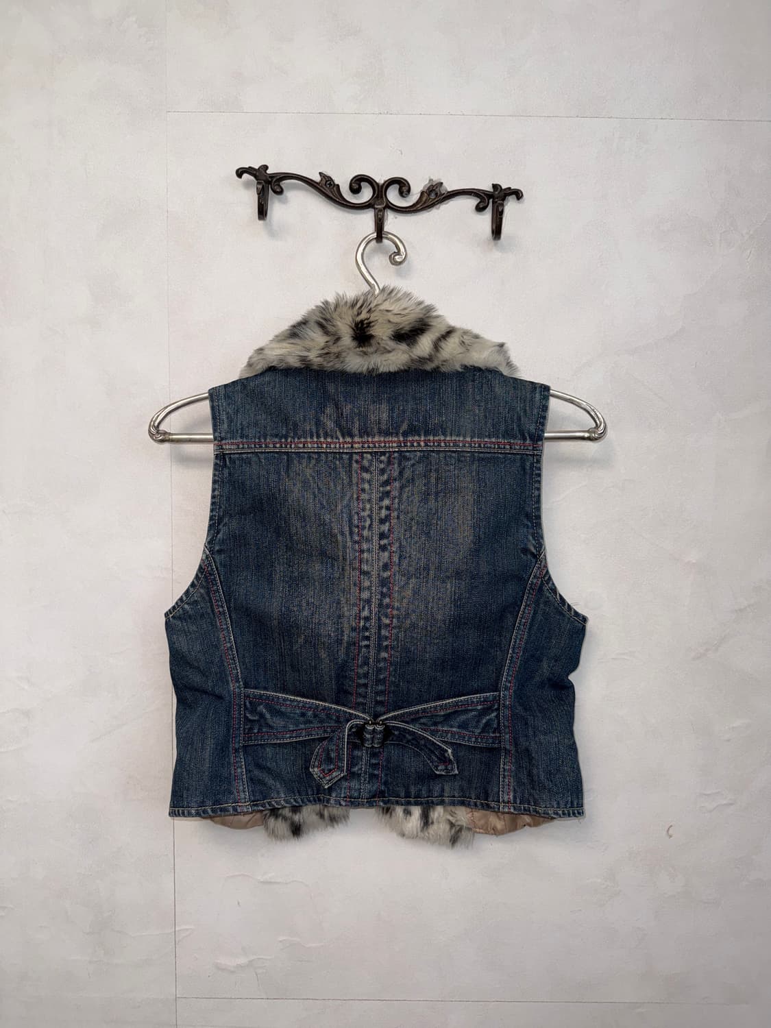 Washing denim oriental leopard fur vest 상품이미지4