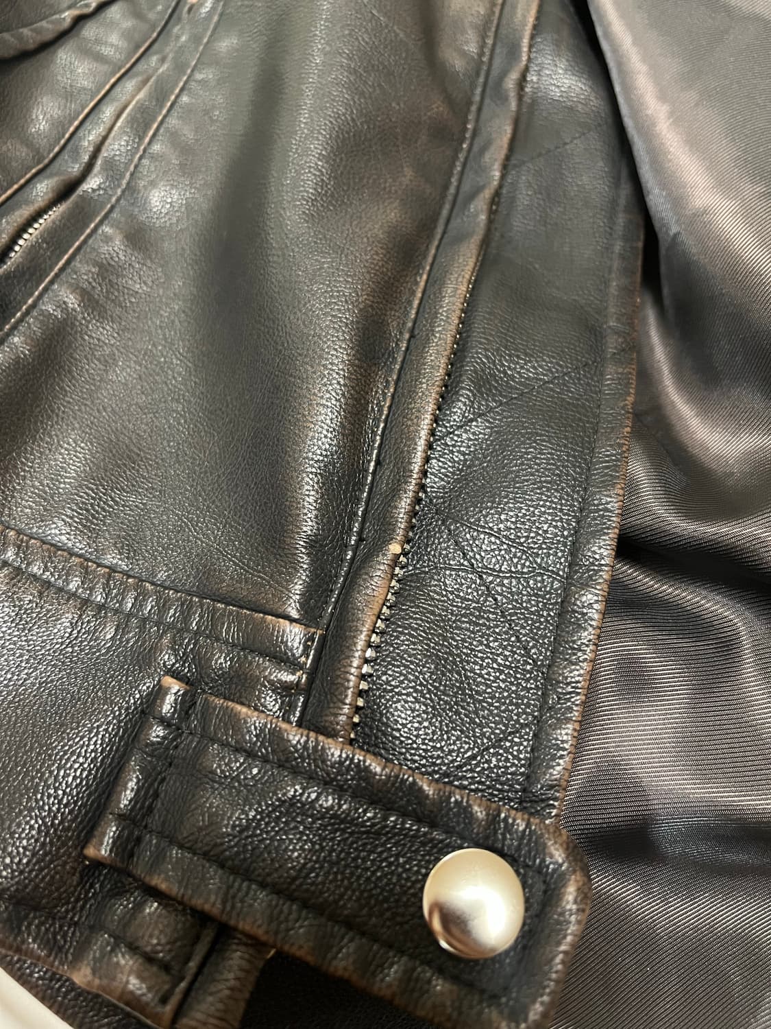 파르티멘토 우먼 / 레더 바이커 자켓 S 카키 브라운 상품이미지4