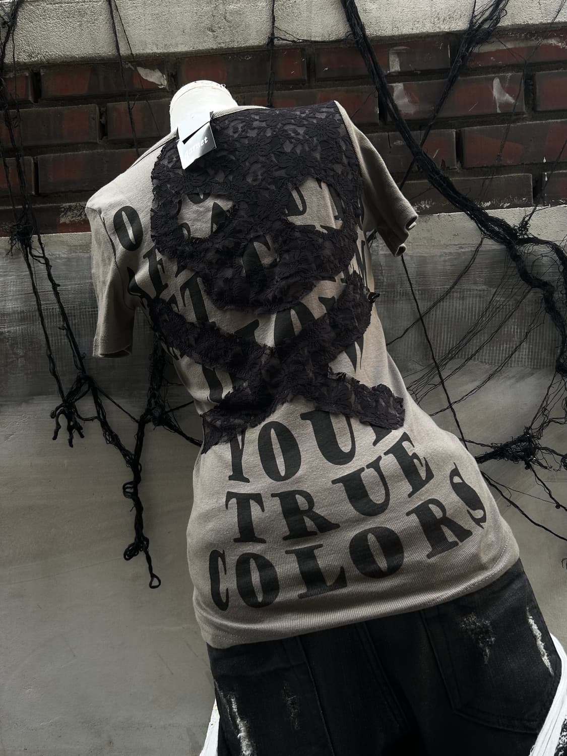 *rare design* 00s JPN 펑크 스컬 레이스 티셔츠 상품이미지1