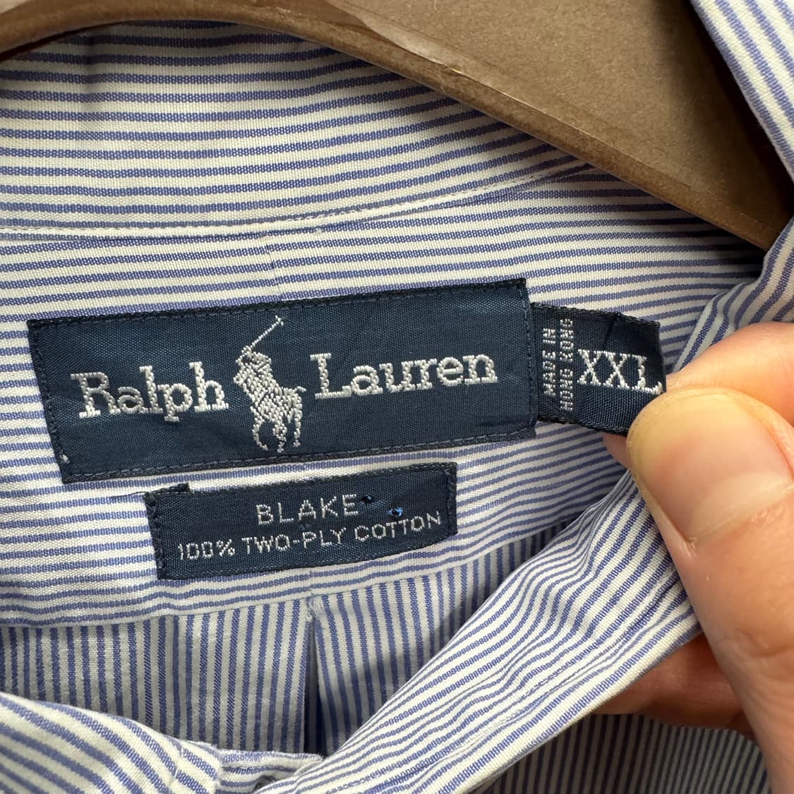 90s 폴로 랄프로렌 스트라이프 긴팔 셔츠 네이비 포니 로고 블루 상품이미지6