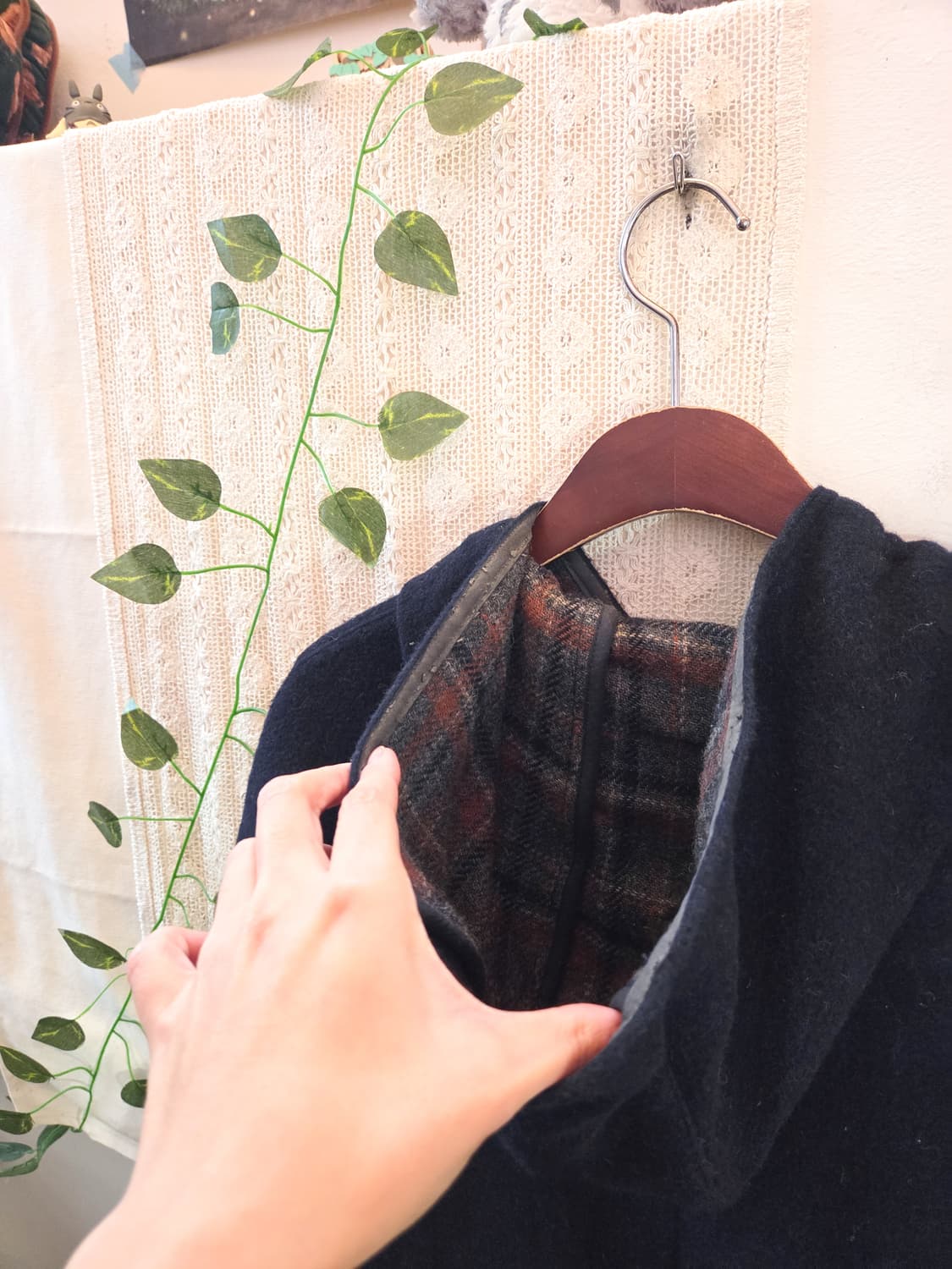 네이비 후드 케이프 코트 상품이미지6