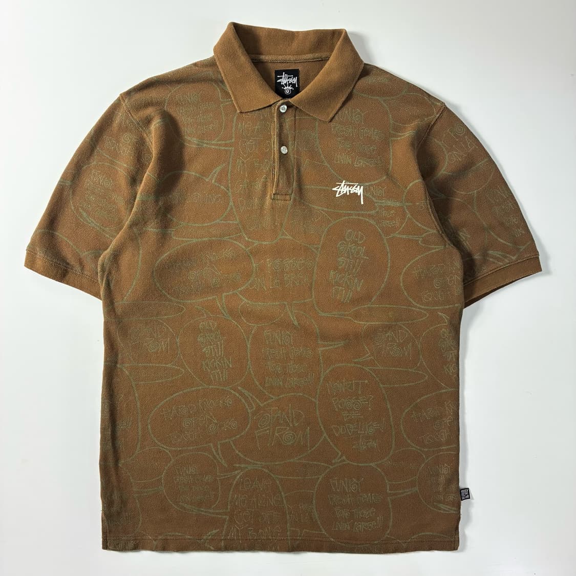 Stussy  스투시 00,s 코튼 스피치 버블 브라운 카라 티셔츠 상품이미지1