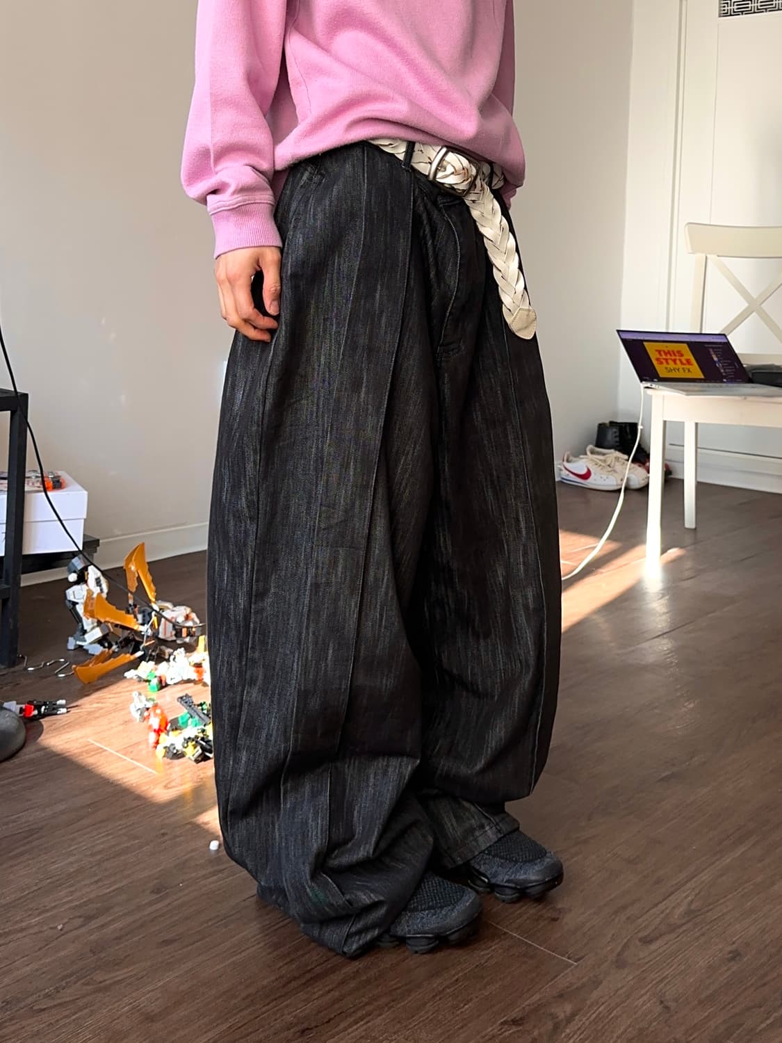 DNSR 버티컬 스트라이프 루즈 와이드 진 상품이미지3