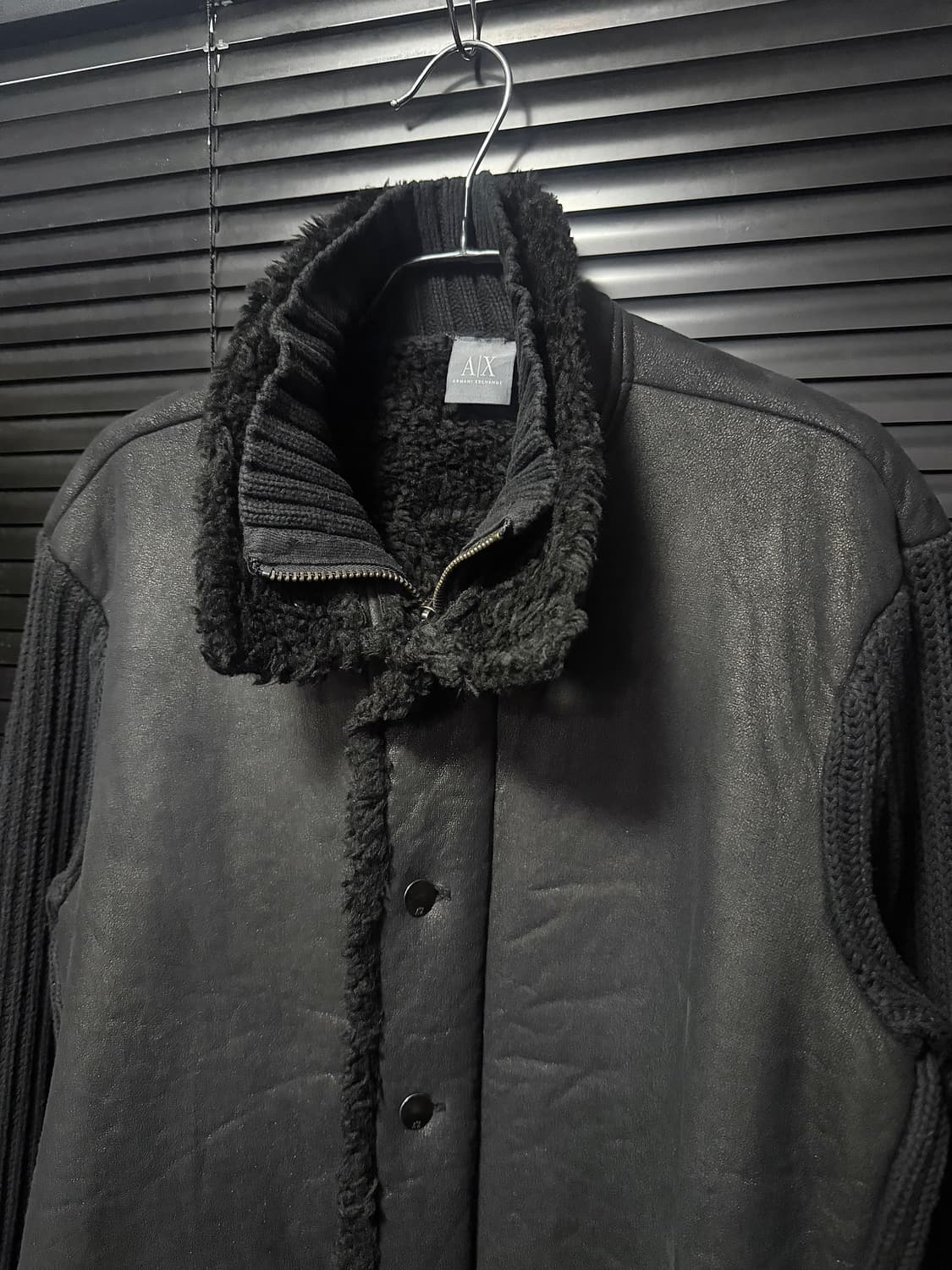 아르마니 블랙 레더 가죽 스웨터 니트 하이넥 가디건 집업 락 고스펑크 상품이미지5