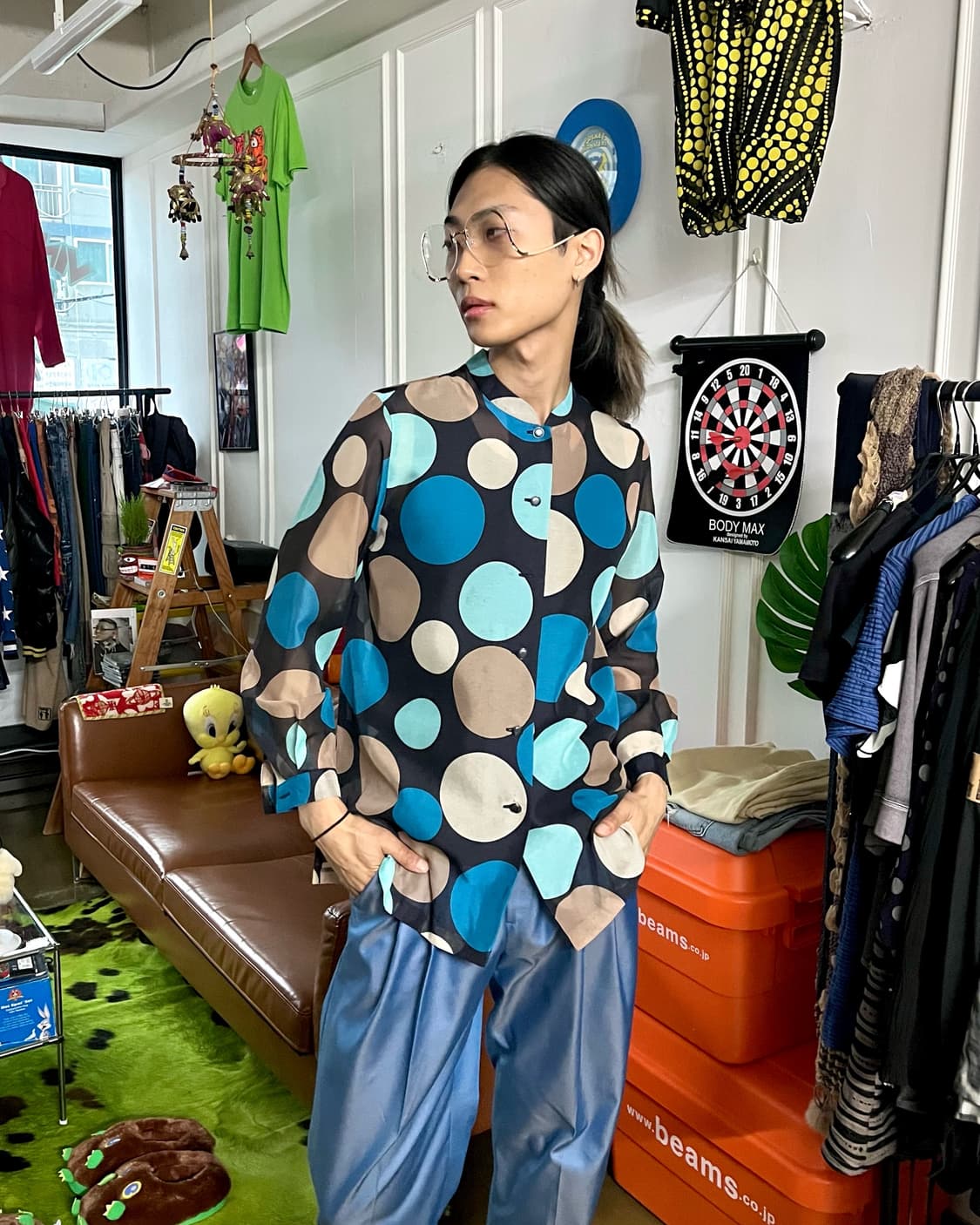 1980-90s CHALET BLANC Japan Dot Shirt 상품이미지2
